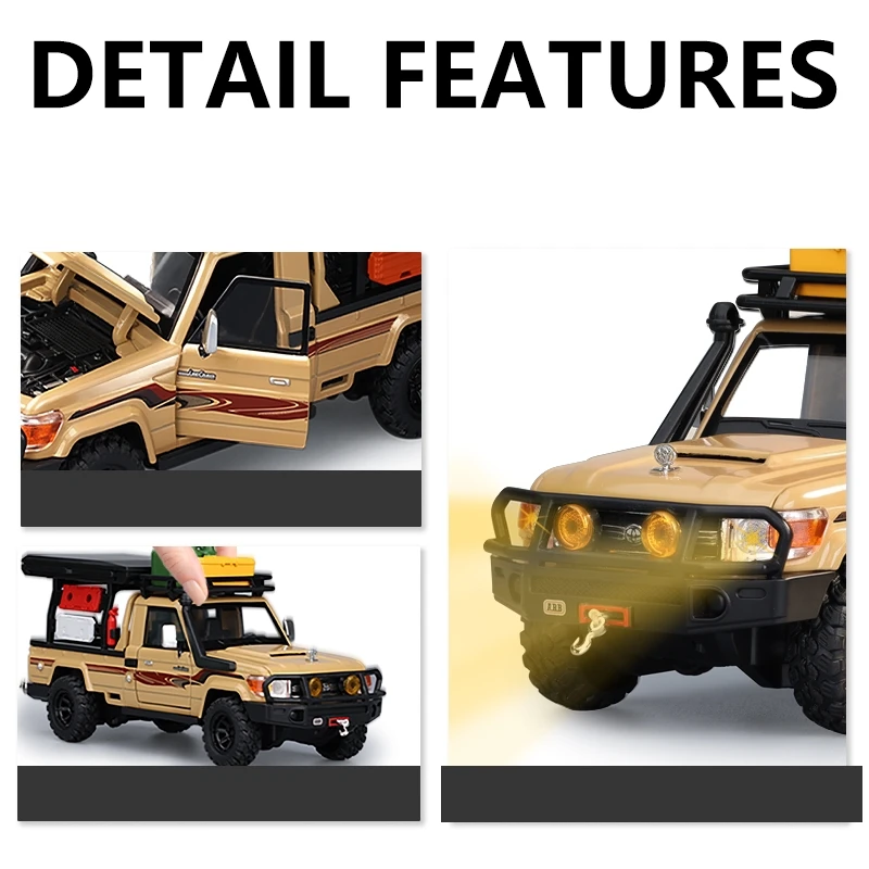 Фото Машинка-игрушка Toyota Land Cruiser LC79 1:32, внедорожник для кемпинга, литая под давлением, из сплава, миниатюрная, с функцией отката, звуком и светом, коллекционная модель, подарок для мальчика №4