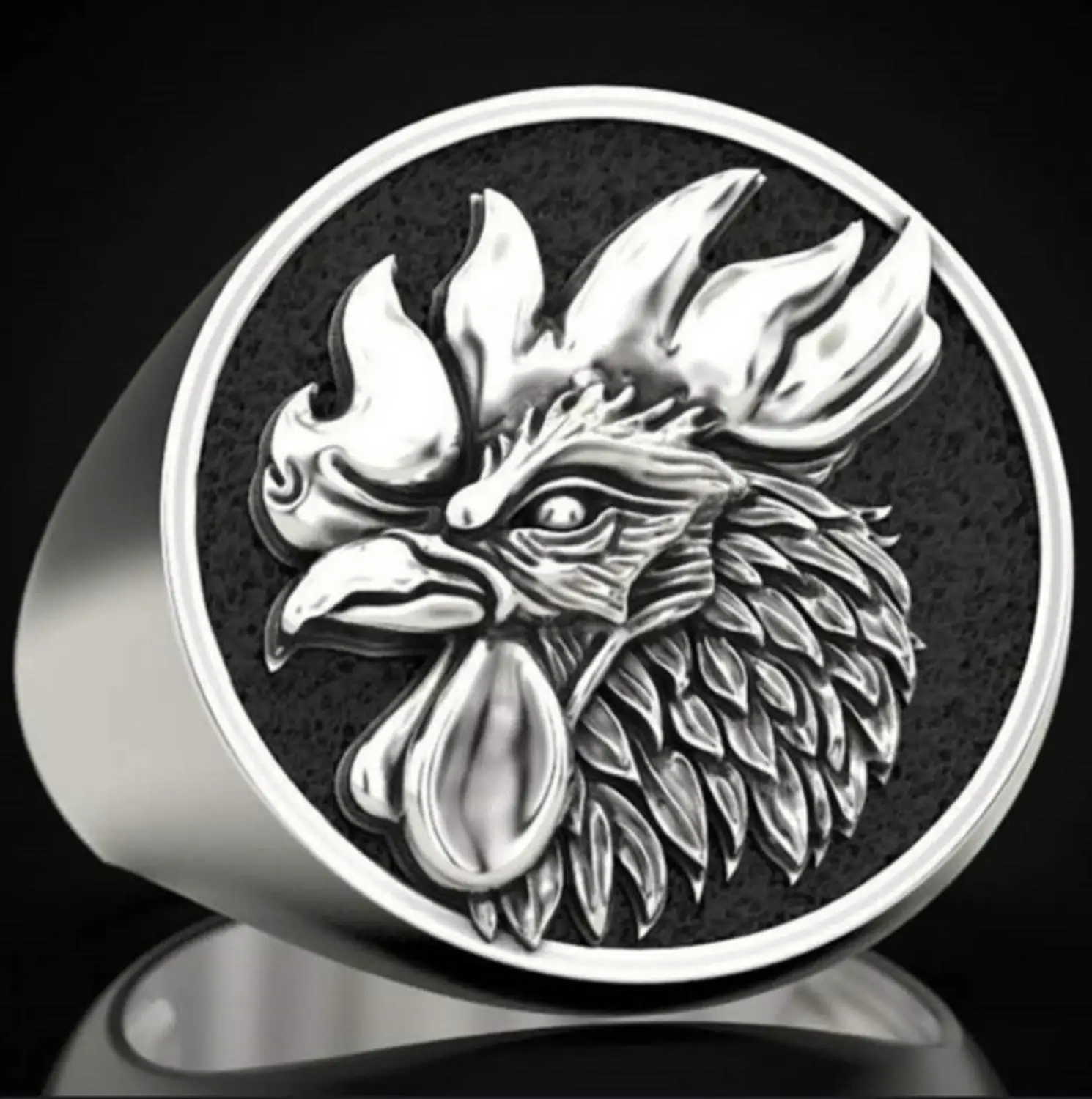 

High Quality Domineering Enamel Alloy Rooster Head Rings For Men Gold Silver Color Punk Jewelry For Party Friends