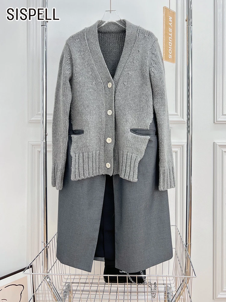 

Женский трикотажный свитер SISPELL, Свободный пуловер с V-образным вырезом и длинным рукавом, с карманами, осень 2022