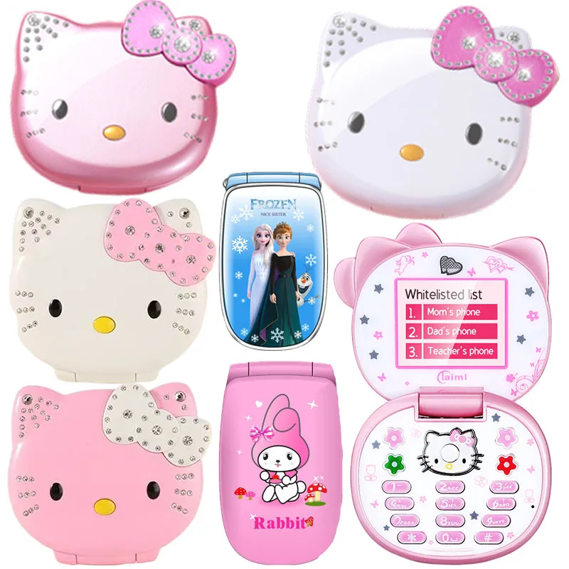 

Anime Cartoon Kawaii Disney Princess Kittys Mymelody Mini Girl Kids Mobile Phone Quad Band Flip Kids Dual Sim Cellphone Lanyard