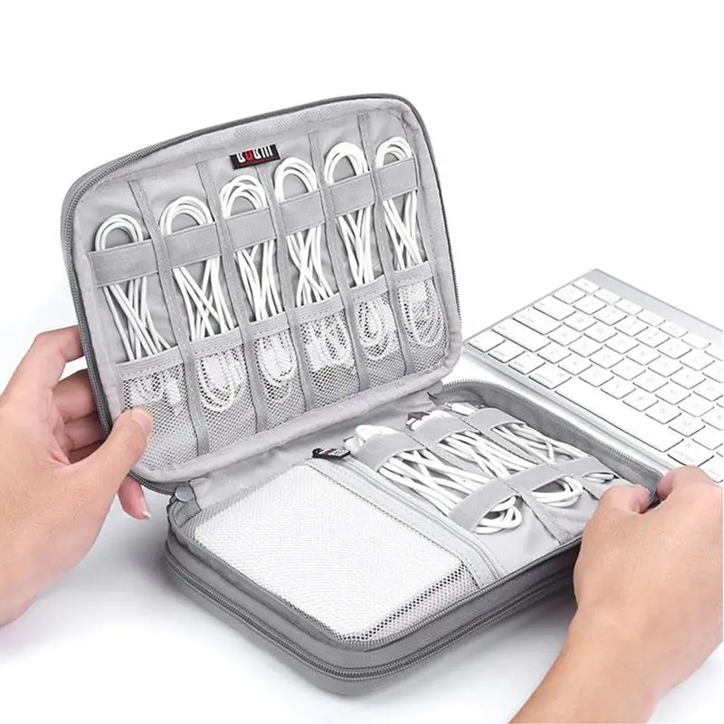

Gray Digital Storage Bag USB Data Cable Organizer Earphone Wire Bag Pen Power Bank Travel Kit Case Pouch Electronics Accessories