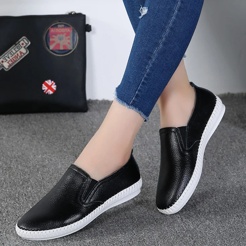 

Women's shoes Spring new leather Korean casual white shoes all-match soft-soled fisherman shoes handmade nurse shoes