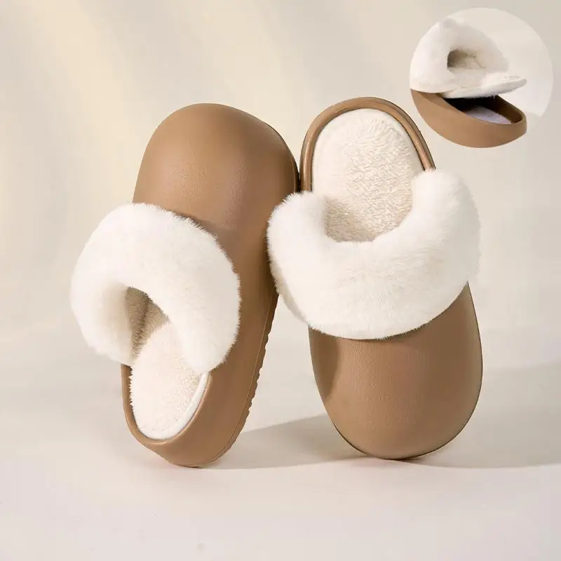 

Removable Slippers Winter Waterproof Plush Shoes Household Thick Bottom Detachable Warm Fuzzy Home Slippers Bedroom House Shoes