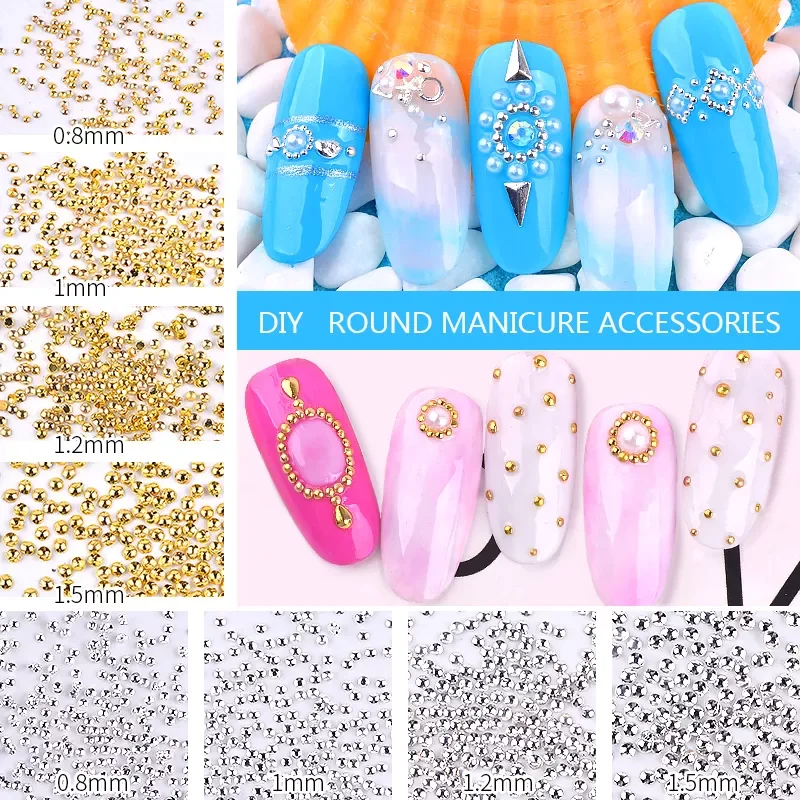 

Pack Gold/Silver Mini Caviar Beads 0.8mm/1mm/1.2mm/1.5mm Half Round Metal Nail Studs 3d Tiny Rivets Charm Nail Art Decorations