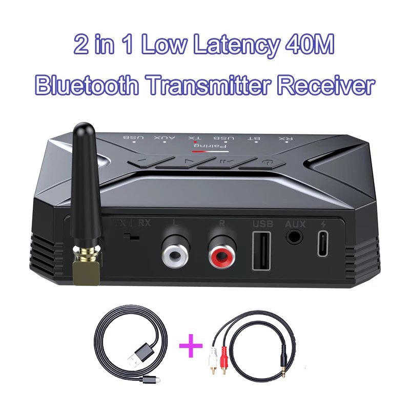 

Приемник-передатчик Bluetooth с низкой задержкой для ТВ, ПК, динамика 2 в 1, беспроводной аудио адаптер Bluetooth 5,0, разъем AUX 3,5 мм, RCA USB