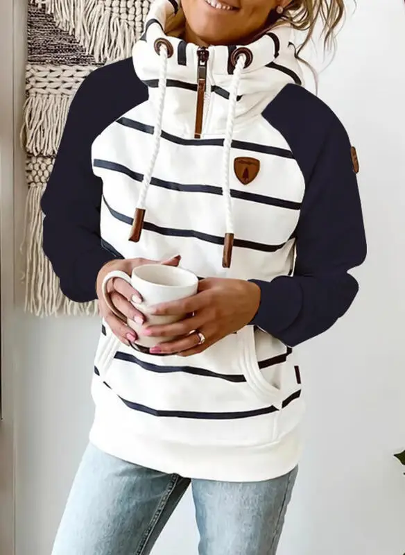 

2023 New Contrast Stripe Long Sleeve Hoodie
