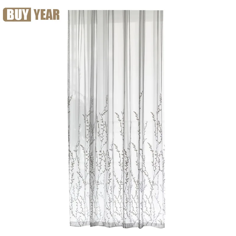 Оконные шторы с вышивкой в виде листьев для спальни пасторальные тюлевые