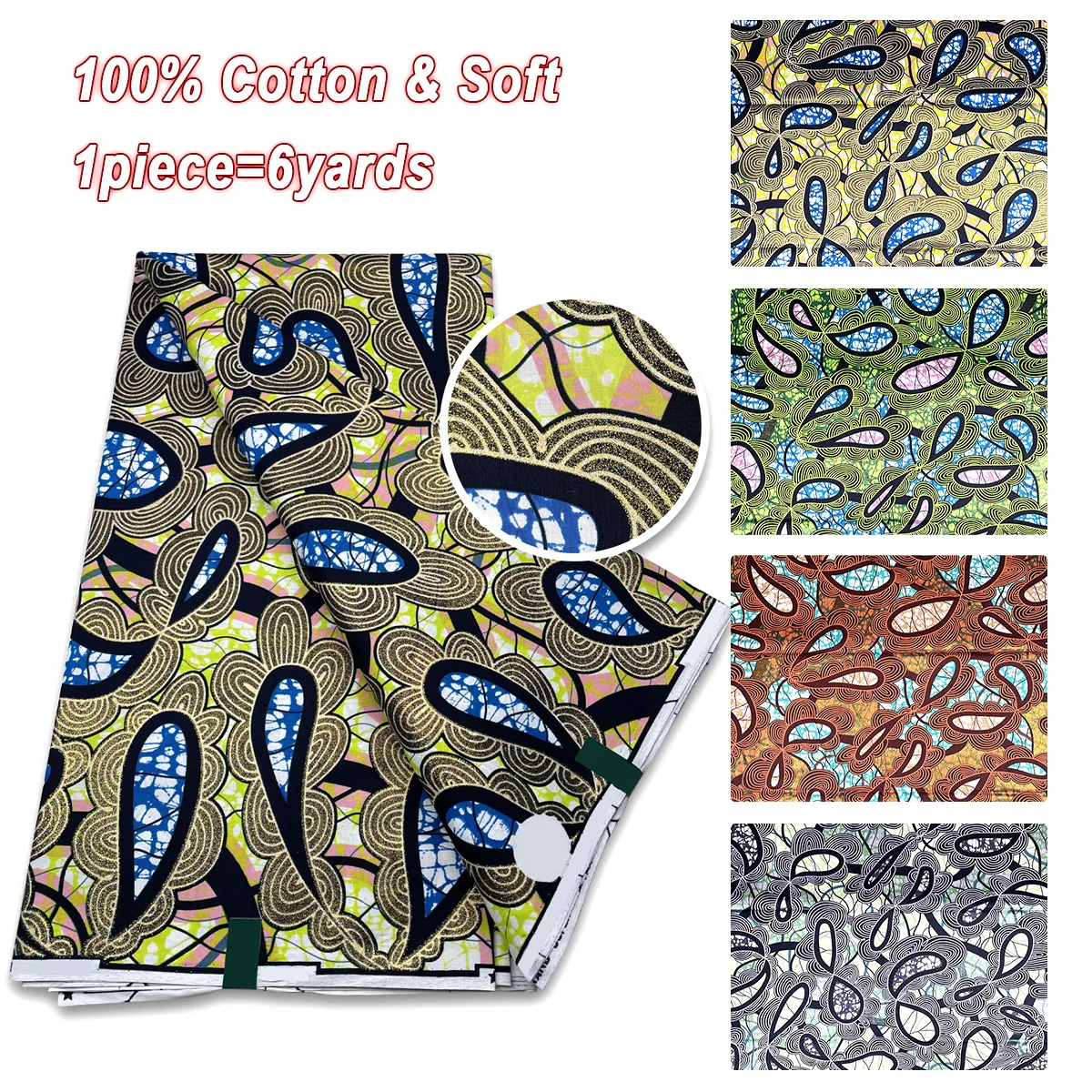 

Grand African Golden Wax Soft Glitter Glam Fabric 100% Cotton Ankara Batik Pagne Designed Gold Print Wax Sewing Wedding Dress