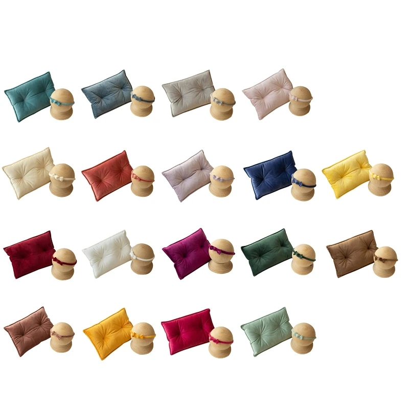 

2 Pcs/Set Newborn Photography Props Baby Colorful Velvet Pillow Bowknot Headband Hair Band Kit Infants Photo Shooting