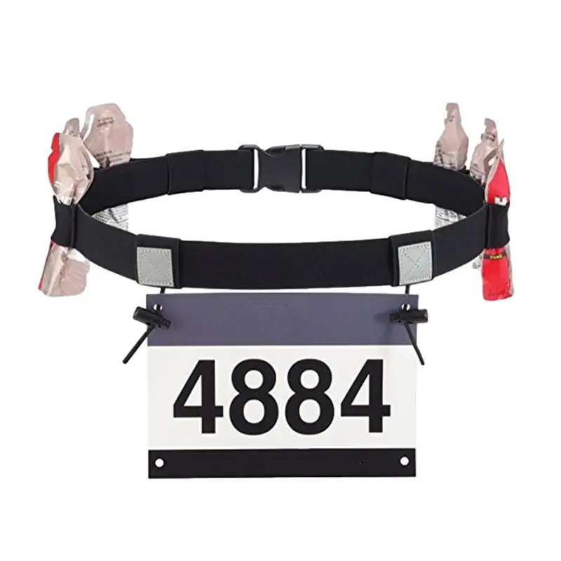 

Reflective Running Belt Elastic Number Race Bib Holder With Reflective Stripe Black Triathlon Trail Running Marathon Race Belt