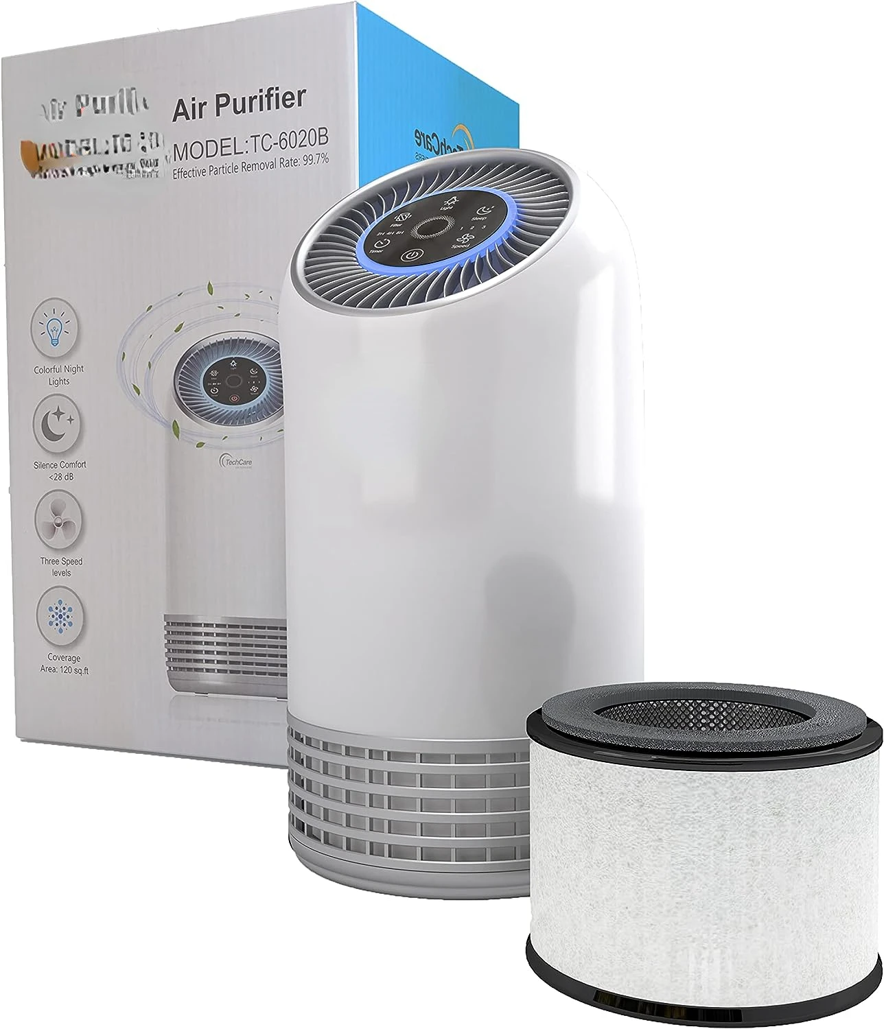 

Purifier Bedroom Office Use [True Hepa] Filter Silent Comfort White Noise Smart Air Cleaner Smokers Eliminate Allergies Odor Dus