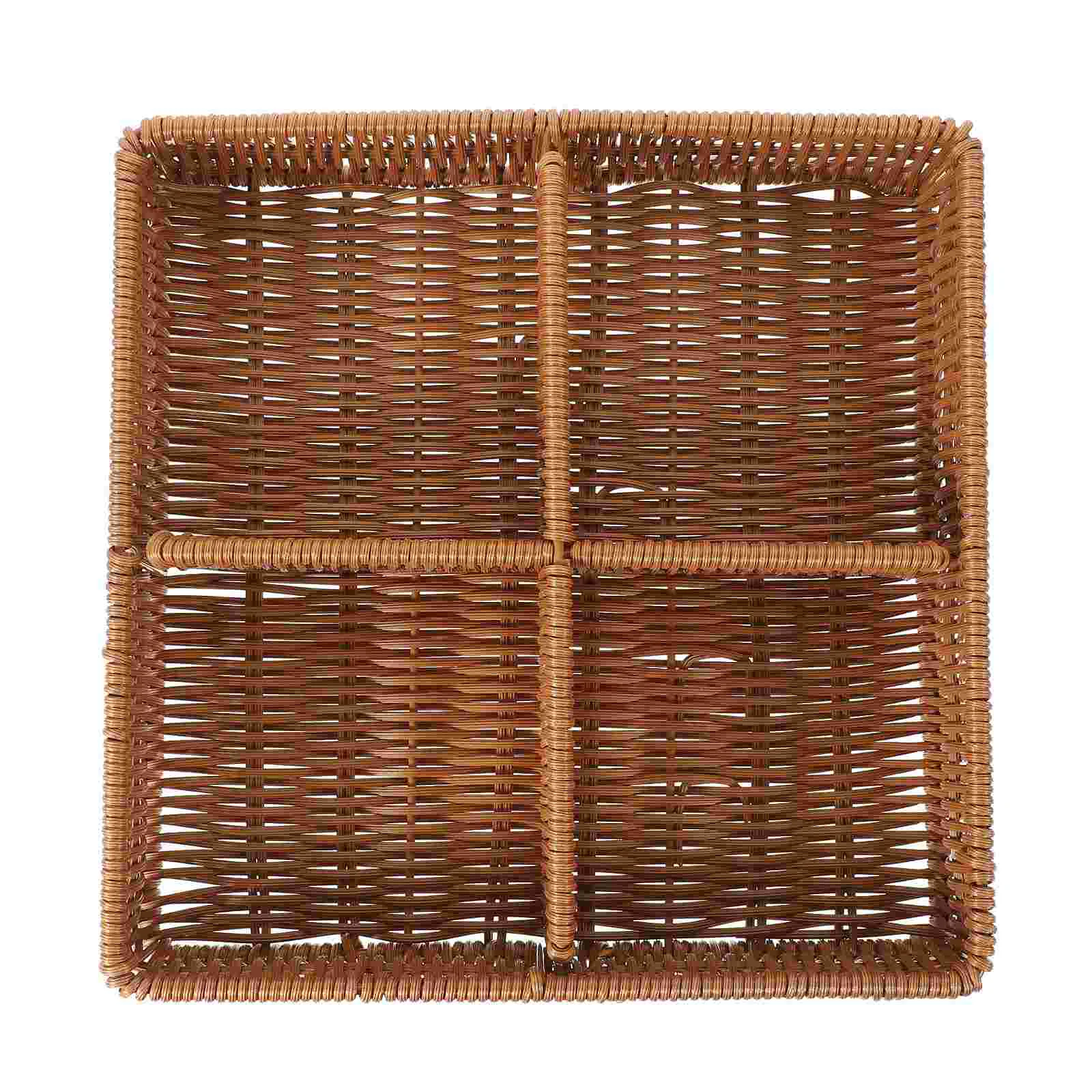 

Divided Basket Woven Storage Organizer Tabletop Sundries Weaving Fruit Rectangle Serving Desktop Imitation Rattan