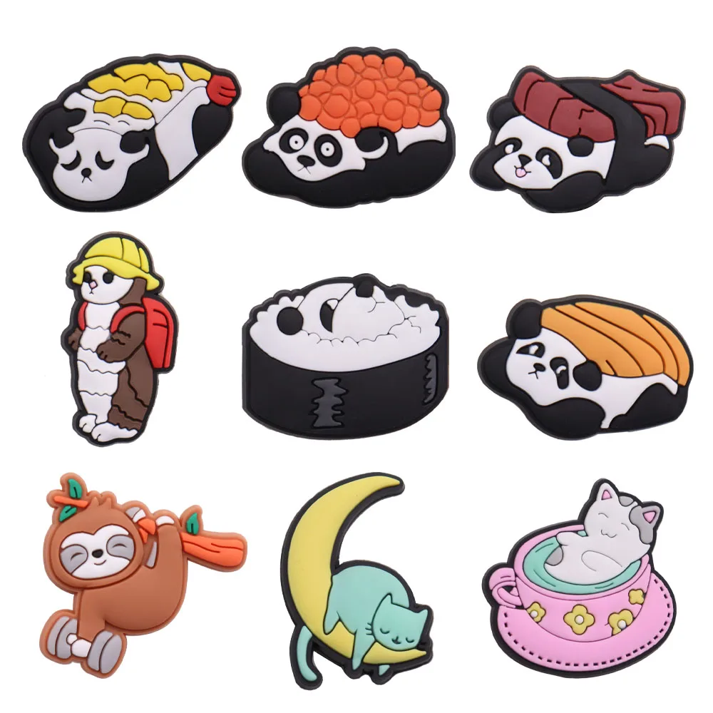 

Wholesale 50Pcs Moon Cartoon Anime Panda Cup Cat Monkey Animals PVC Sandals Shoe Charms Designer Decorations Clog Fit Croc Jibz