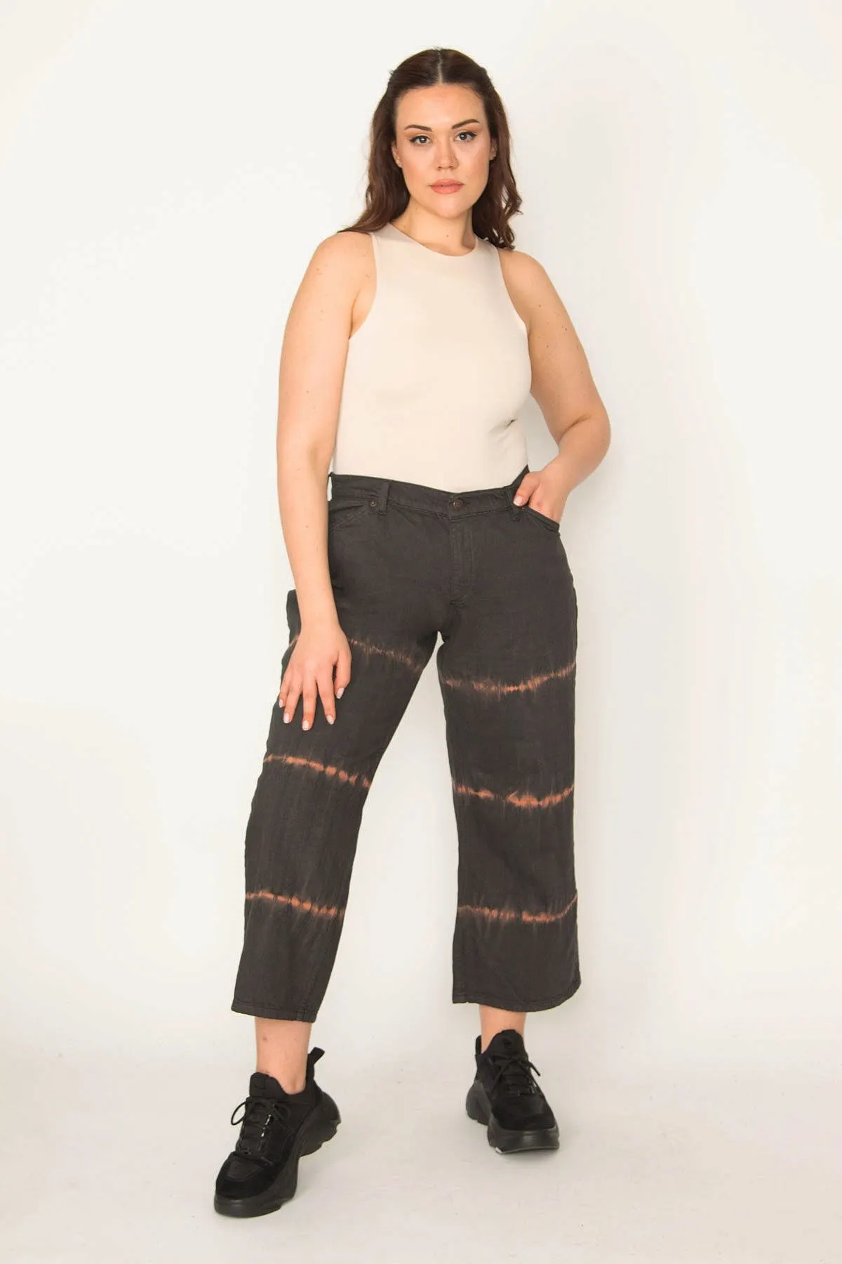 

Джинсы женские прямые из мытой ткани, повседневные брюки до щиколотки с разрезом, на пуговицах, на молнии, черные