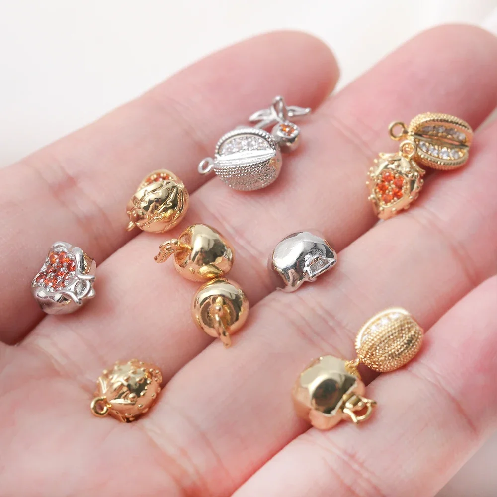 5 латунных фруктовых кулонов с микропокрытием CZ гранатовые семена яблоки вишня