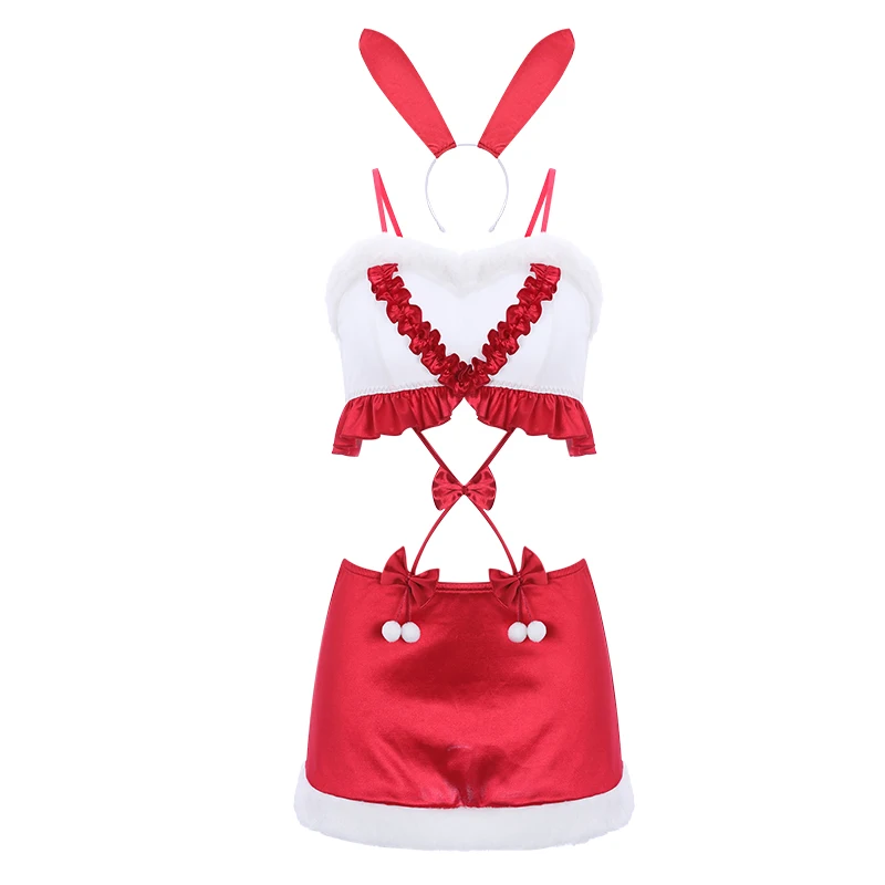 Sexy Mousse 2023 Ladies Rabbit Girl Role Play Christmas Dress Velvet Sling Hip Wrap Temptation Nightwear Women Bed Uniform Set