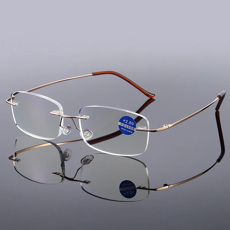 

YCCRI New Anti Blue Light Reading Glasses Men Exquisite Frameless Cutting Rims Reading Glasses Presbyopia Eyewear 안경 نظارات