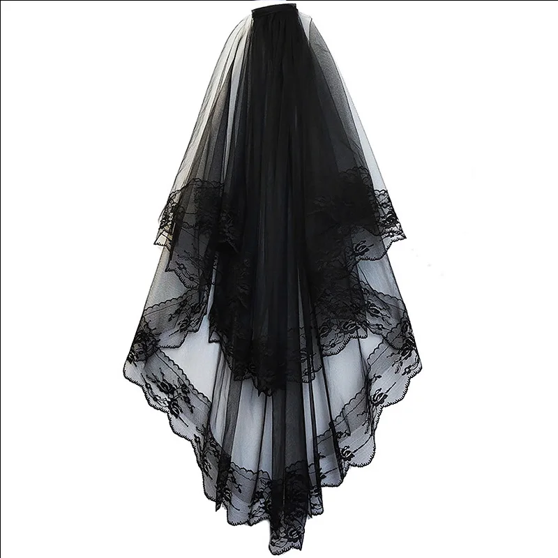

Black White Lace Bridal Veils with Comb Short Two Layer Elegant Vintage Wedding Veils for Bride Cosplay Costume Hair Accessorie