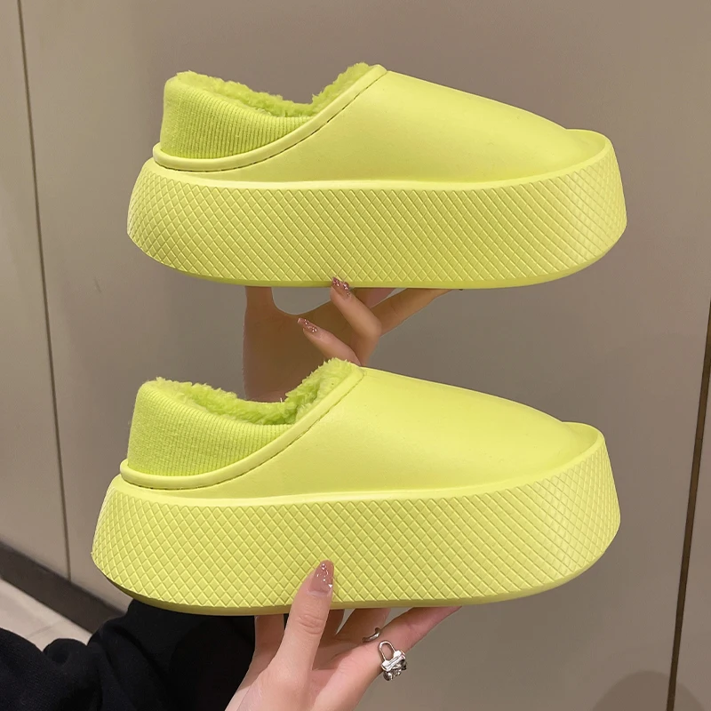 

New Winter Women Fur Slippers Platform Flip Flops Casual Mules Shoes 2022 Fashion Plush Warm Ankle Boots Flats Home Cotton Shoes