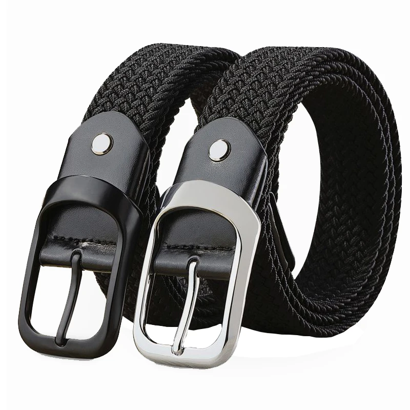 High Quality Fashion Accessories Braided Elastic Stretch Fabric Golf Canvas Belt For Men with Silvery Black Pin Buckle