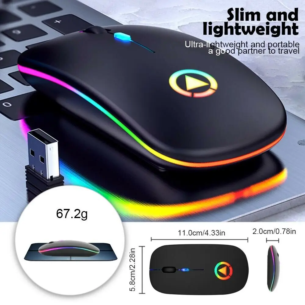 

2.4GHz Games LED Slim RGB Wireless Mouse Optical Mice For PC Laptop Computer