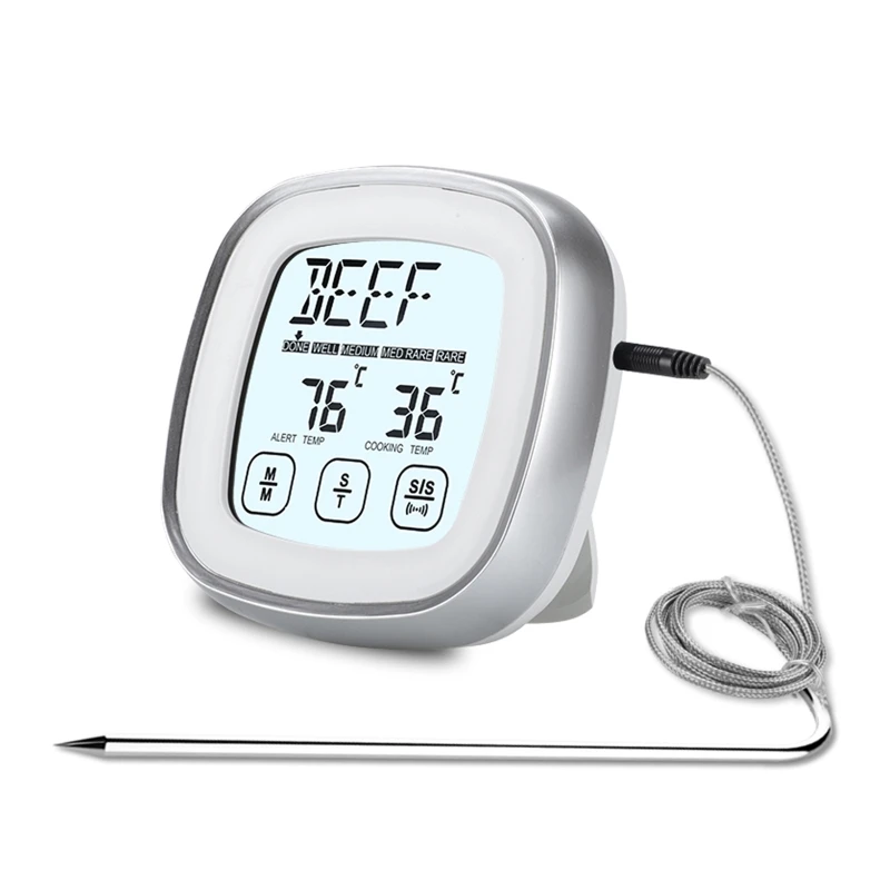

Digital Instant Read Meat Thermometer with Touch Screen 5 Cooked Levels Kitchen Thermometer Stainless Steel Probe Timer
