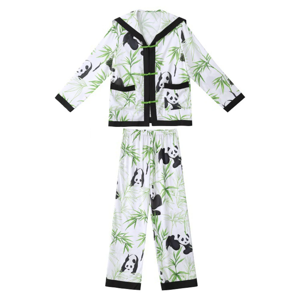 Maison Gabrielle 2022 Spring Summer Vintage Chinoiserie Printed Pajamas Set Loungewear Sleepwear for Women 2 Pieces Long Sleeves