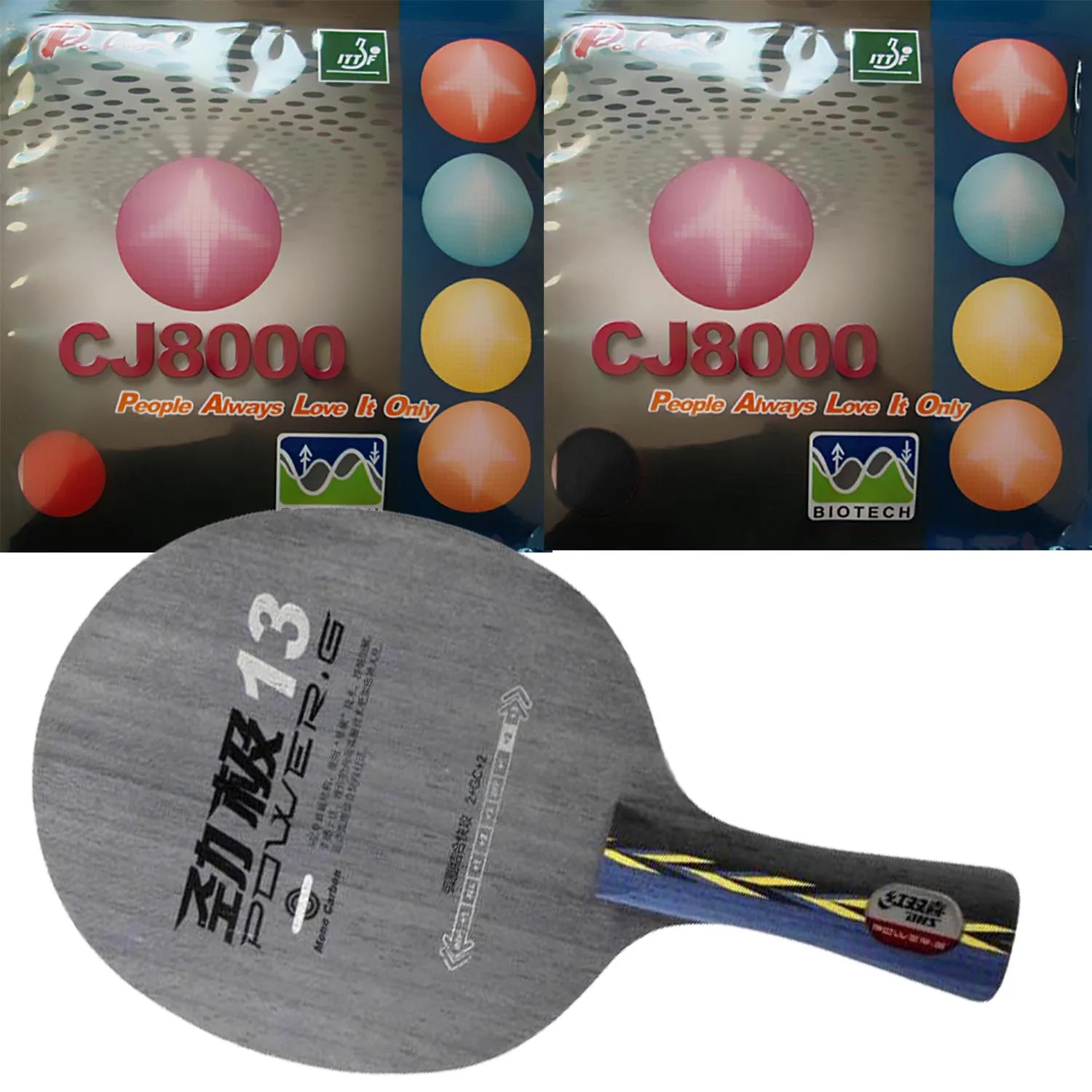 Pro Combo Racket DHS POWER.G13 PG13 Table Tennis Blade with 2X Palio CJ8000 BIOTECH 2-Side Loop Type PingPong Rubber 36-38