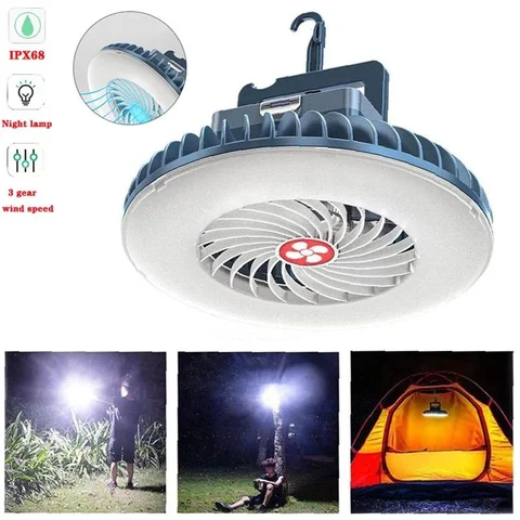Многофункциональный водонепроницаемый перезаряжаемый вентилятор, освещение для кемпинга, уличная лампа для палатки, рыбалка, походный вентилятор, портативная лампа для экстренного ночного освещения