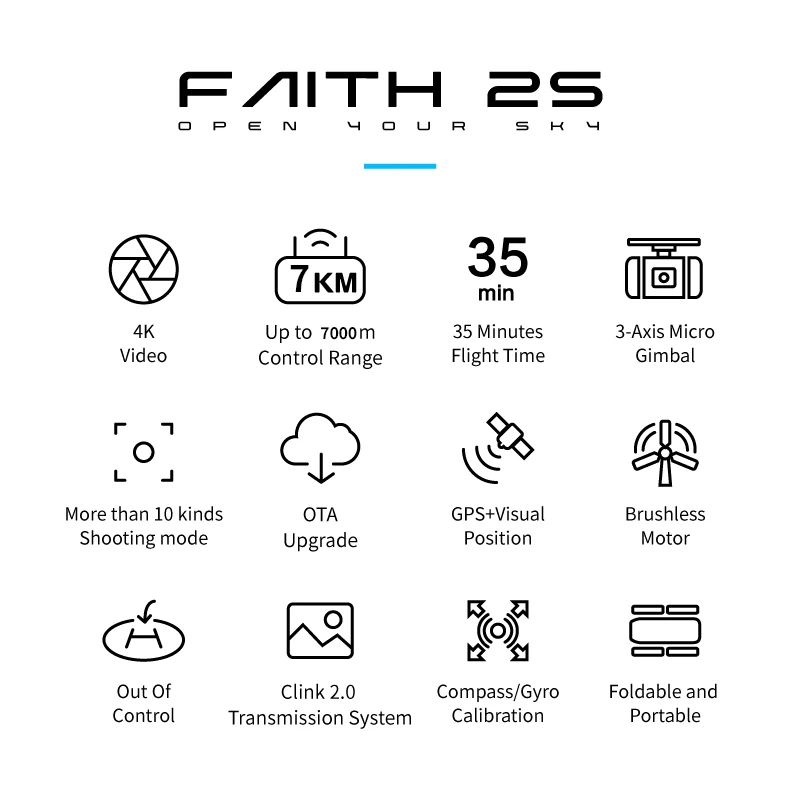 Квадрокоптер Faith 2S складной с 3-осевым шарниром и HD-камерой |
