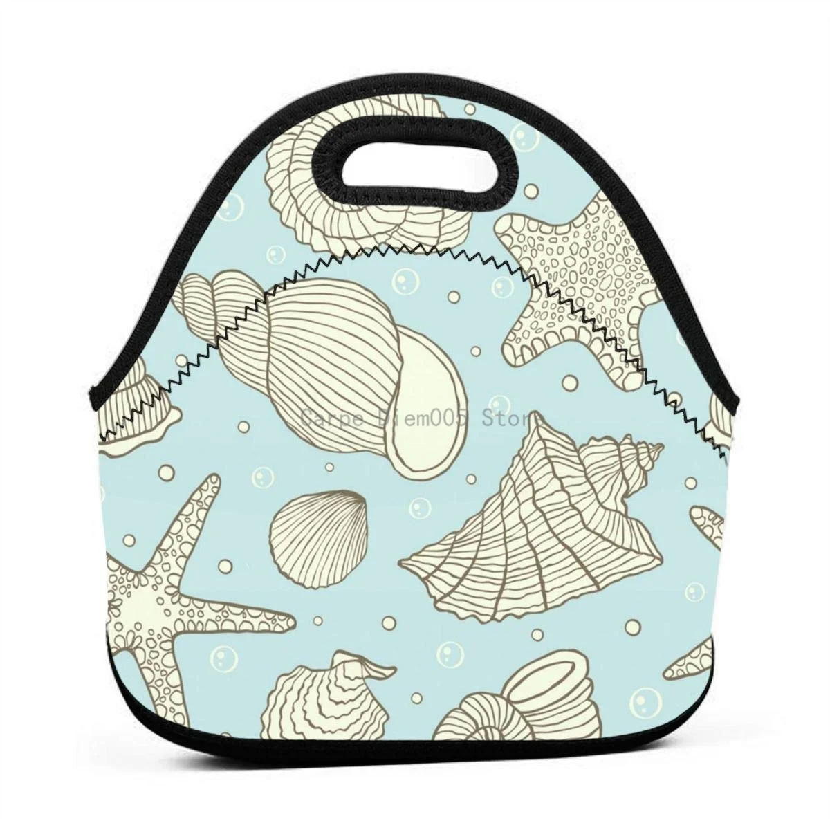 

Marine Snail Scallop Seahorse Starfish Neoprene Lunch Bags Insulated Tote Bag Box for Men Women Office Work Picnic Travel