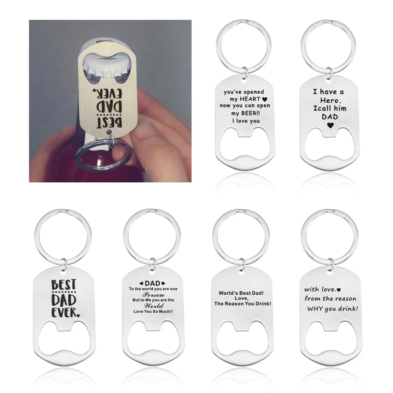 Father's Day Gift Bottle Opener Keychain Dad You Are The World From Daughter Son Wife Stainless Steel Keychain For Dad