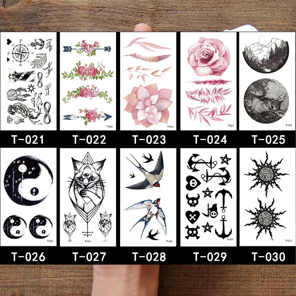 

Geometric Swallow Arrow Flower Feather Temporary Tattoo Women Hand Tatoo Sticker Triangle Wolf Body Arm Art Waterproof Tattoo T