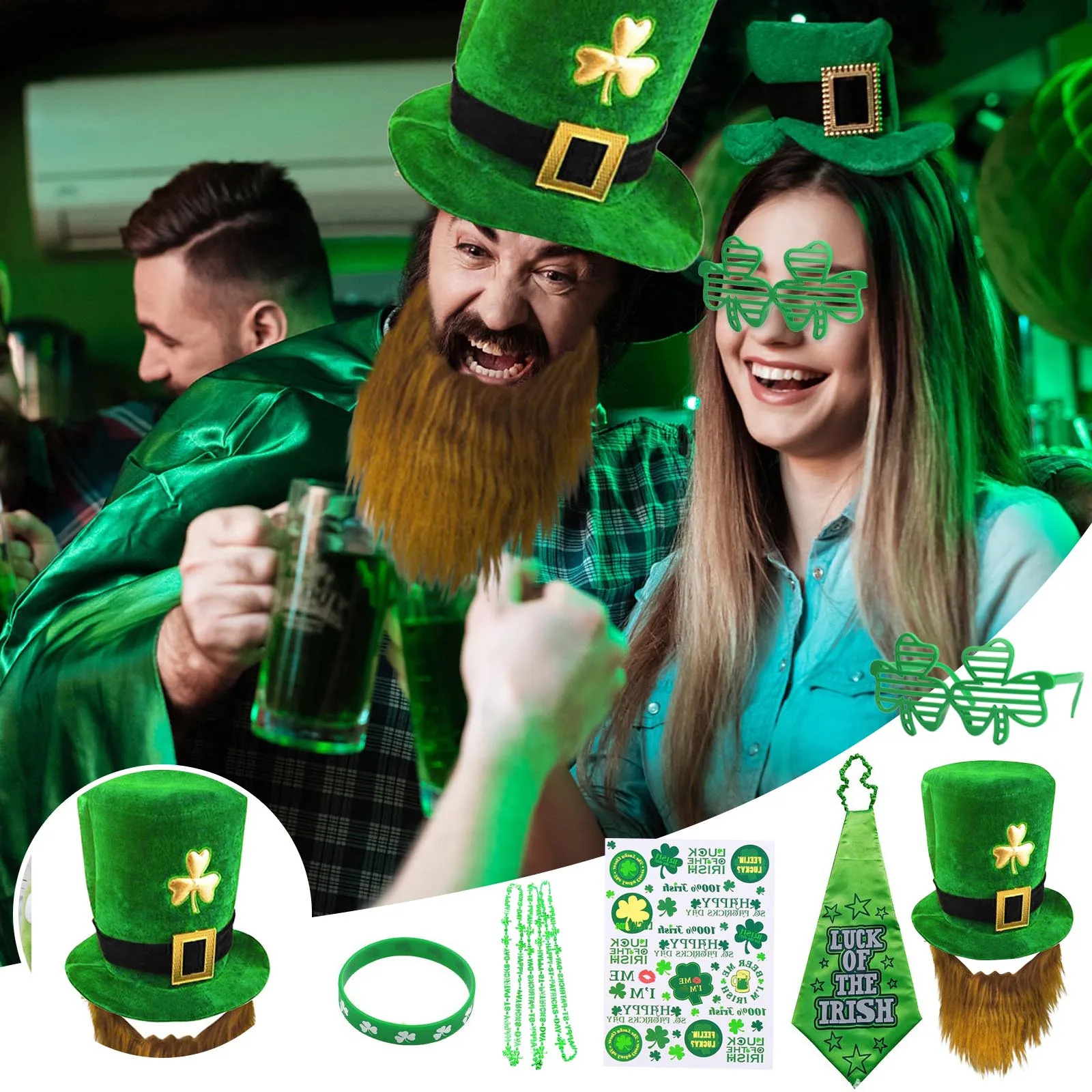 

Лучший праздничный костюм в стиле Дня Святого Патрика, искусственная борода, зеленый праздничный костюм для ирландской детской декоративн...