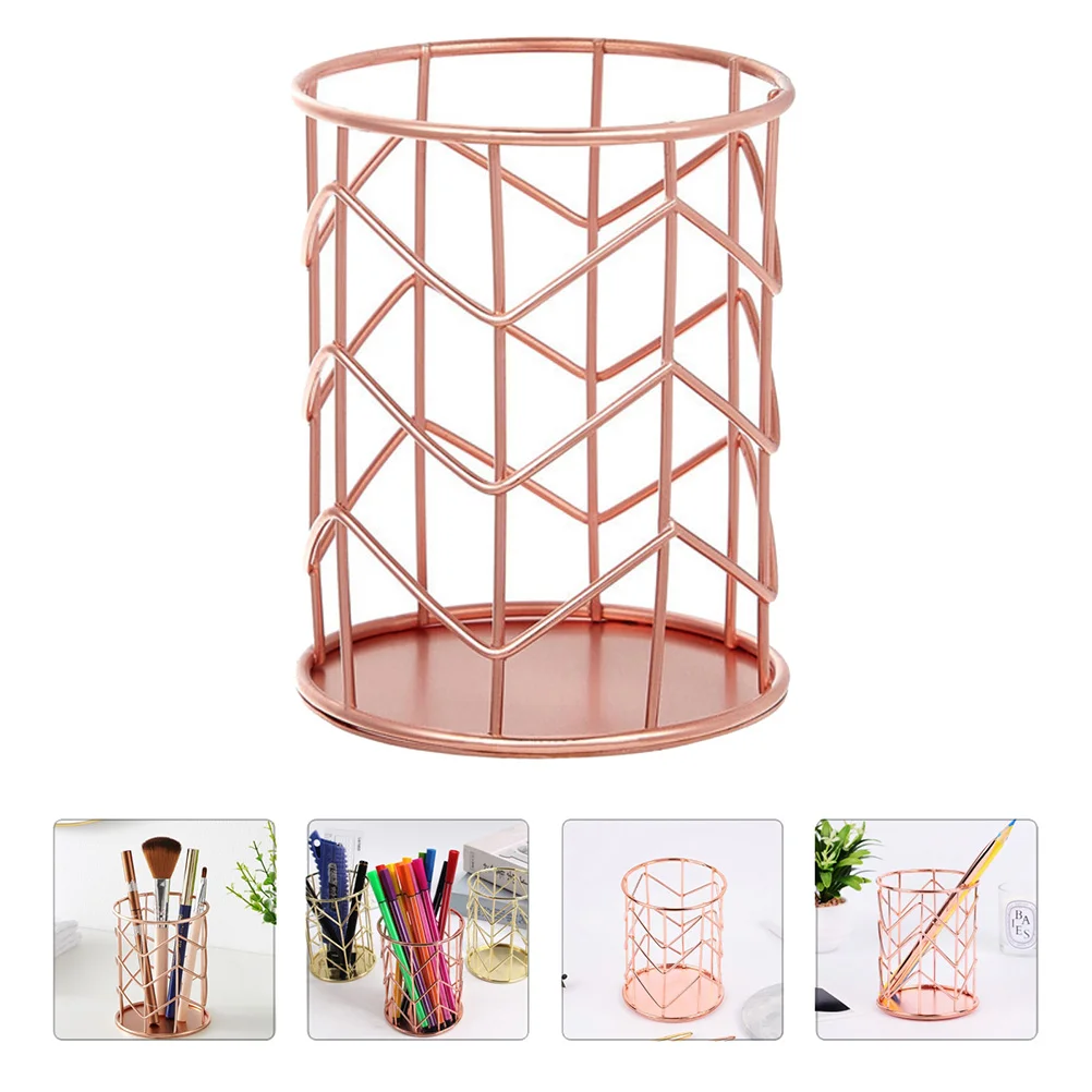 

Wrought Iron Storage Tube Tabletop Pen Holder Desktop Container Durable Multipurpose Organizer Office Simple Metal Stationery