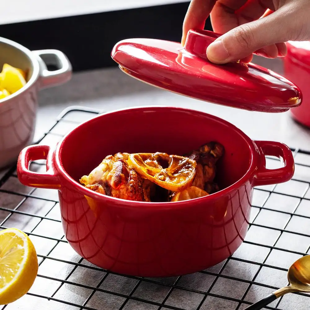 

Ceramic Baking Bowl With Lid Baking Cake Mold Baked Rice Soup Bowl Small Casserole Suitable For Microwave Oven