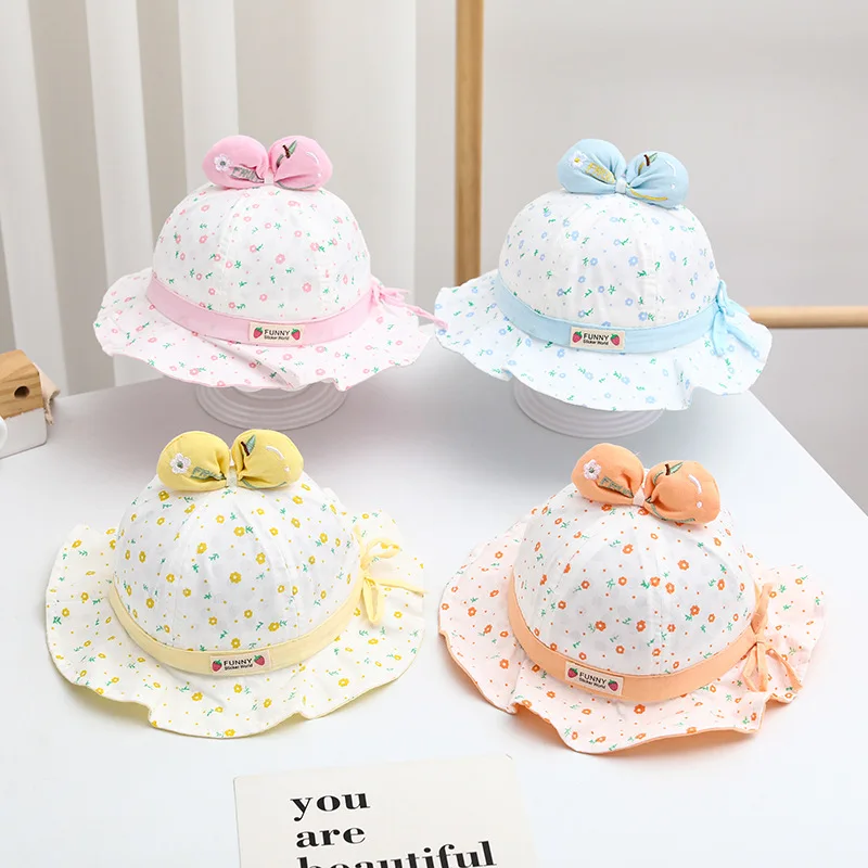 

Панама с ушками для девочек, хлопковая шляпа с защитой от солнца, с принтом, летняя, для путешествий, для новорожденных