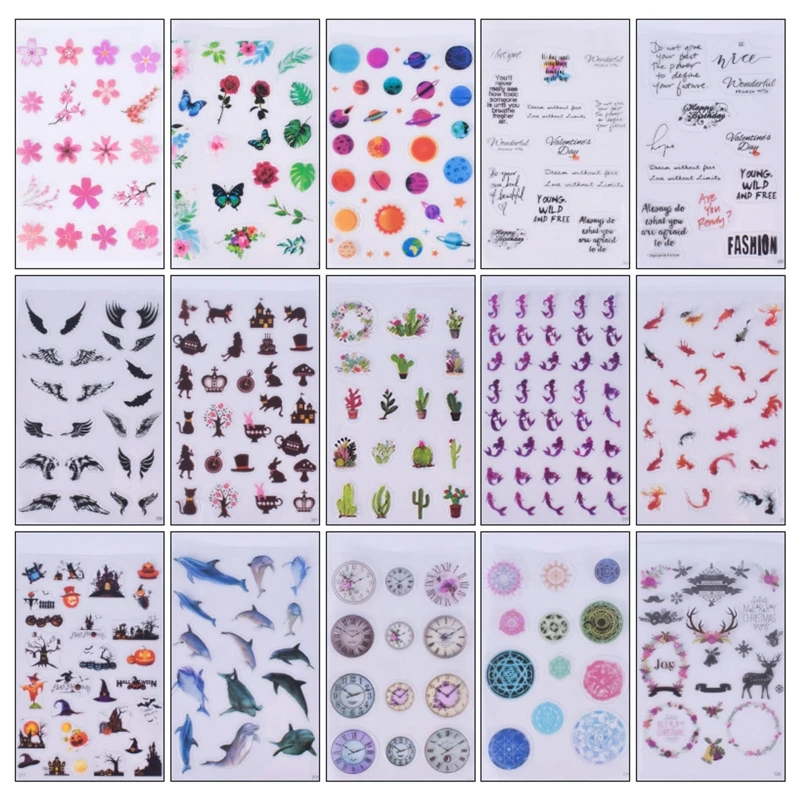 

E0BF 15 Pcs Decorative Sticker Transparent Decorate Films DIY Crafts for Resin Molds