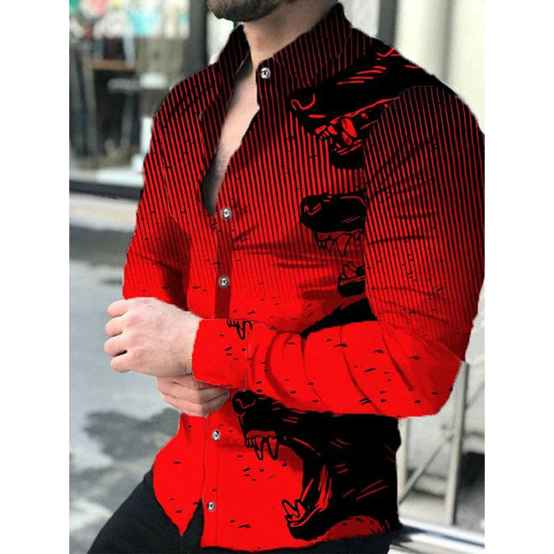 Animal 3D Printed Men's Shirts Shirts Lapel Button-Up Shirts Long Sleeve Tops Casual Men's Fashion Spring Autumn New Cardigan