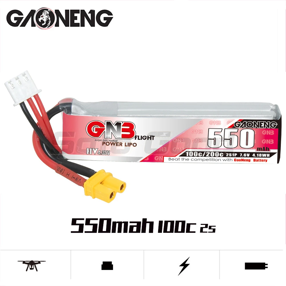 GAONENG GNB 550mAh HV 2S 100C/200C 7,6 V XT30 LiPo аккумулятор Tinyhawk II маленький Heli вертолет многоroter Mini Micro FPV