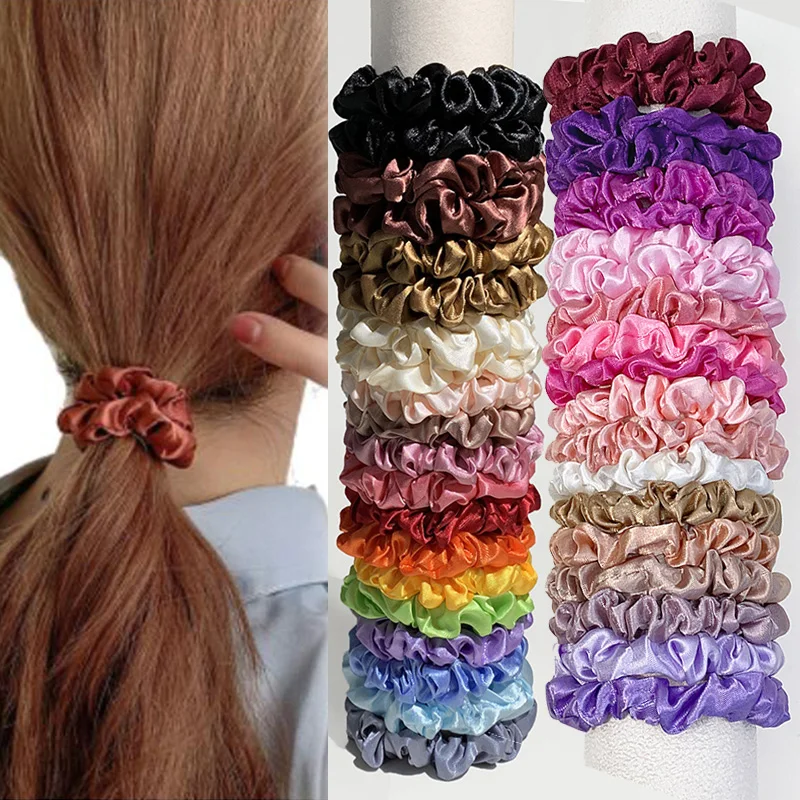 

20Pcs Korea Satin Elastic Hair Bands Scrunch Ponytail Holder Scrunchy Hair Ties Solid Color Women Girls Headwear Ponytail Holder