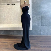 black mermaid prom dress strapless one shoulder party dresses pearls beading elegant evening gowns long robe de soiree for women