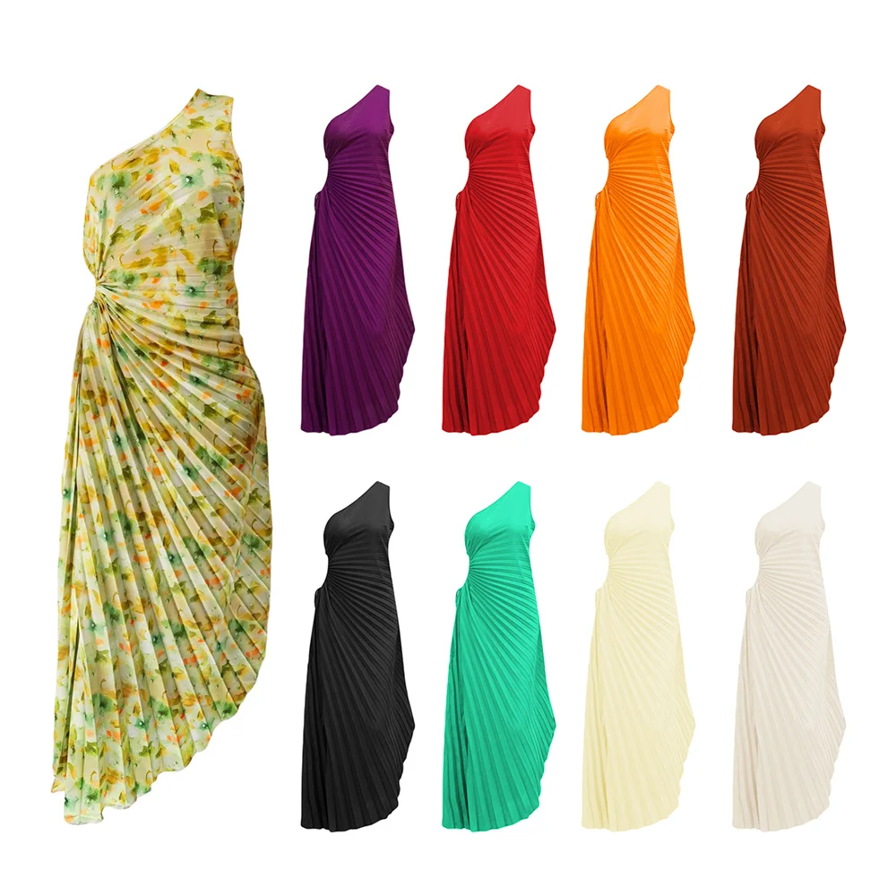Douhoow женское Плиссированное длинное платье 2023 модное без рукавов на одно плечо