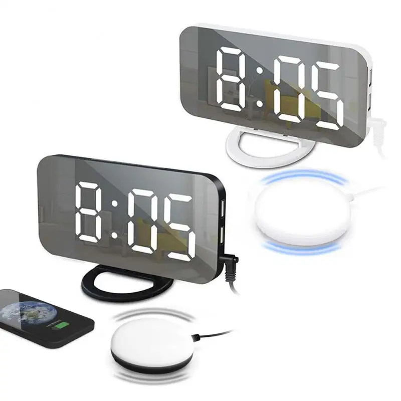 

Creative Snozze Clock Usb Charging Heavy Sleepers Electronic Clock Multifunctional New Led Mirror Clock Auto-adjust Brightness
