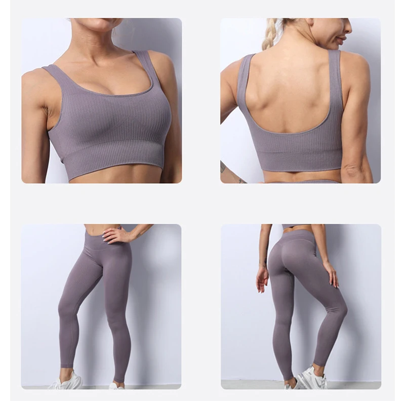 2/3 Pcs Women Seamless Yoga Suits Set Sportswear Gym Workout Wear Short Bra Leggings Tops Long Sleeves Yoga Wear
