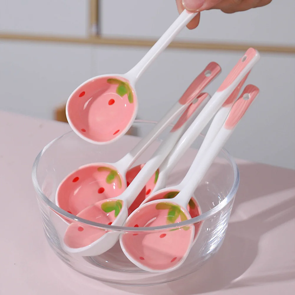 

Dessert Scoop Long Handle Spoon Ceramic Cutlery Strawberry Spoon Soup Strawberry Spoon Heat-resistant Teaspoon Ceramic Spoon