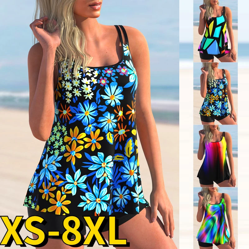 

Women Swimsuit Two Pieces Set Tankini Summer New Design Printing Bathing Suit Loose Beachwear Female Fashion Monokin XS-8XL
