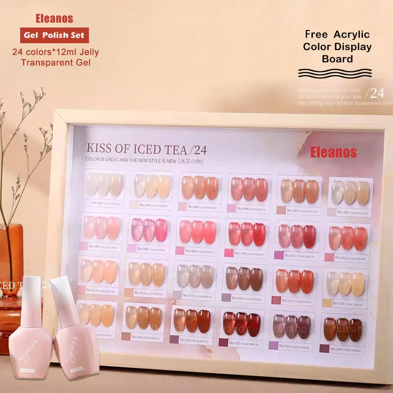 Eleanos 24 Colors Jelly Nude Gel Polish Set Translucent Pink Milky White Nail Gel Kit Manicure UV LED Gel Soak Off Nail Polish