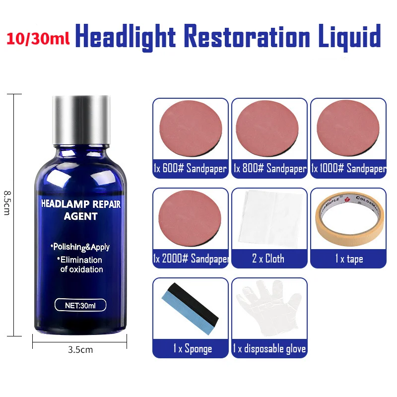 

10/30ml Car Headlight Headlamp Repair Agent Car Lights Lens Polishing Restoration Fluid Liquid Scratch Oxidation Renovation