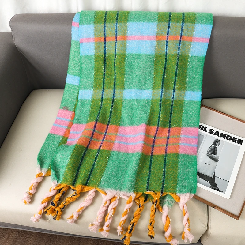 Роскошный клетчатый шарф зимние теплые кашемировые женские шарфы из пашмины с